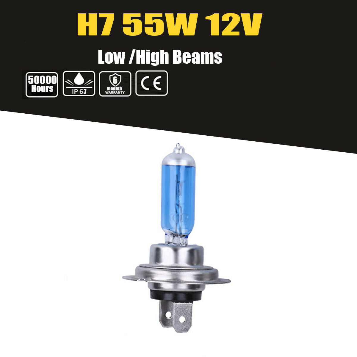 H7 6000K Xenon Gas Halogen Headlight White Light Lamp Bulbs 55W 12V Car Truck