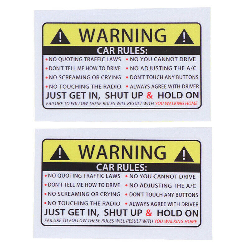 2Pcs/bag Car Safety Warning Rules Stickers Alarm Car Truck Body Dec Kt
