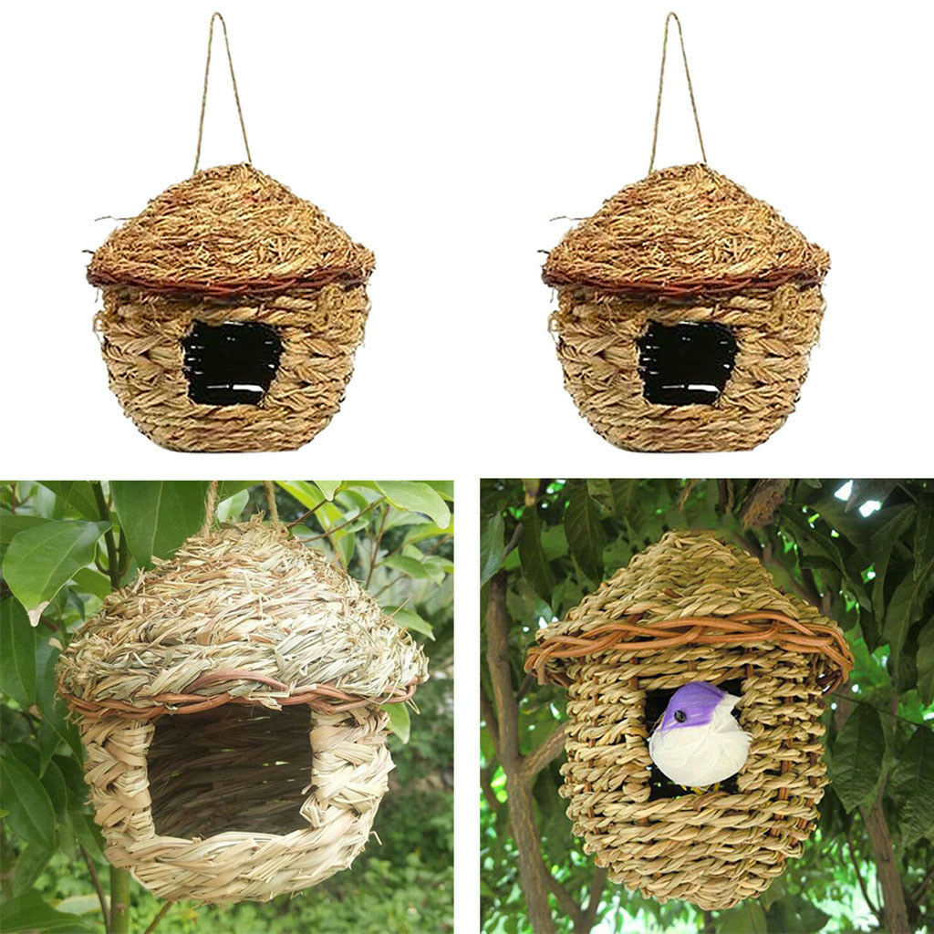 2x Bird Nest Breeding Bird Box Wild Grass Weave Canary Finch Budgie House S