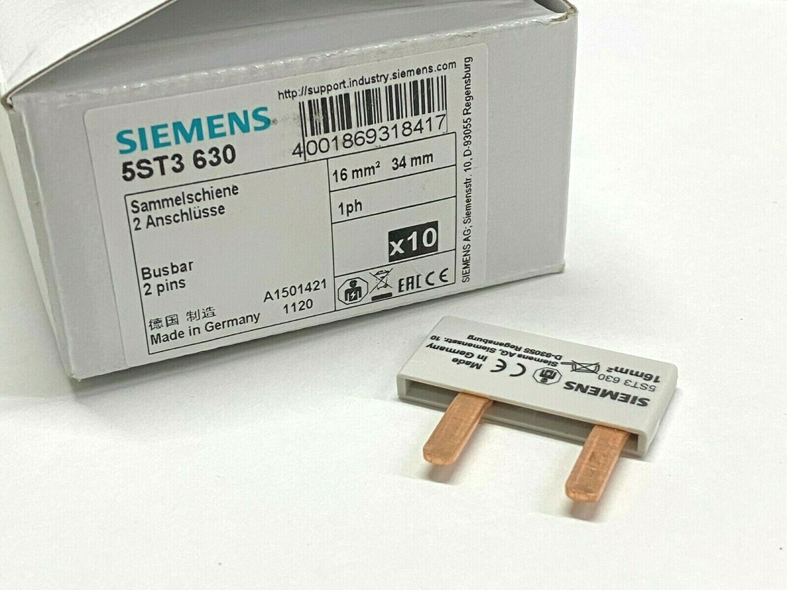 1pcs - SIEMENS 5ST3630 PIN BUSBAR 16 mm², 2x1PH