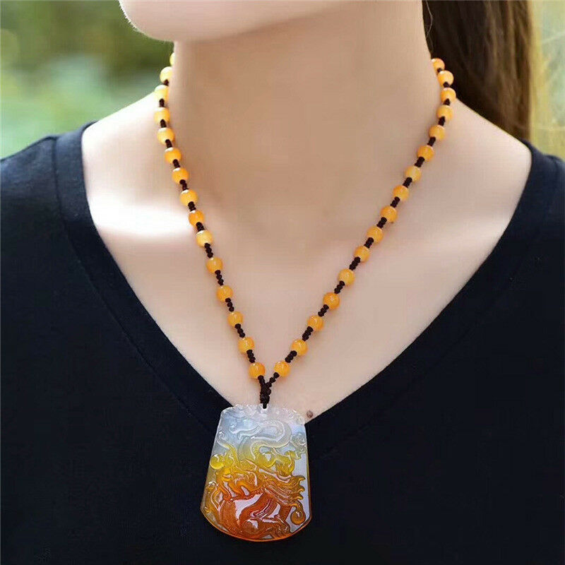 Beautiful Natural White/Yellow Agate Chalcedony Hand-Carved Fly Dragon Pendant