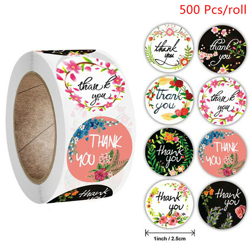 500Pcs / Roll Flowers Thank You Stickers For Seal Labels Gift Packaging S.l8
