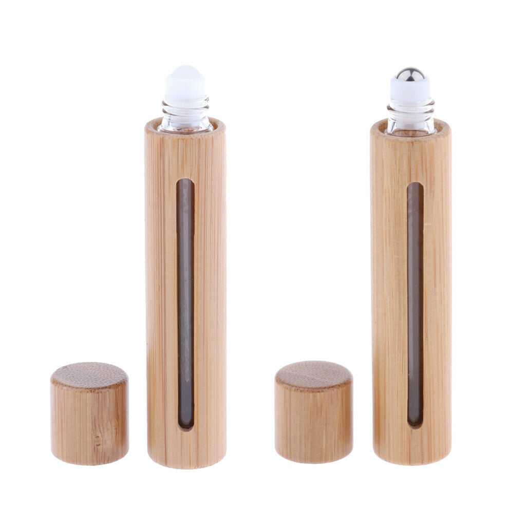 2 Pieces Empty Bamboo Roller Bottles Case Holder Essential Oil Container