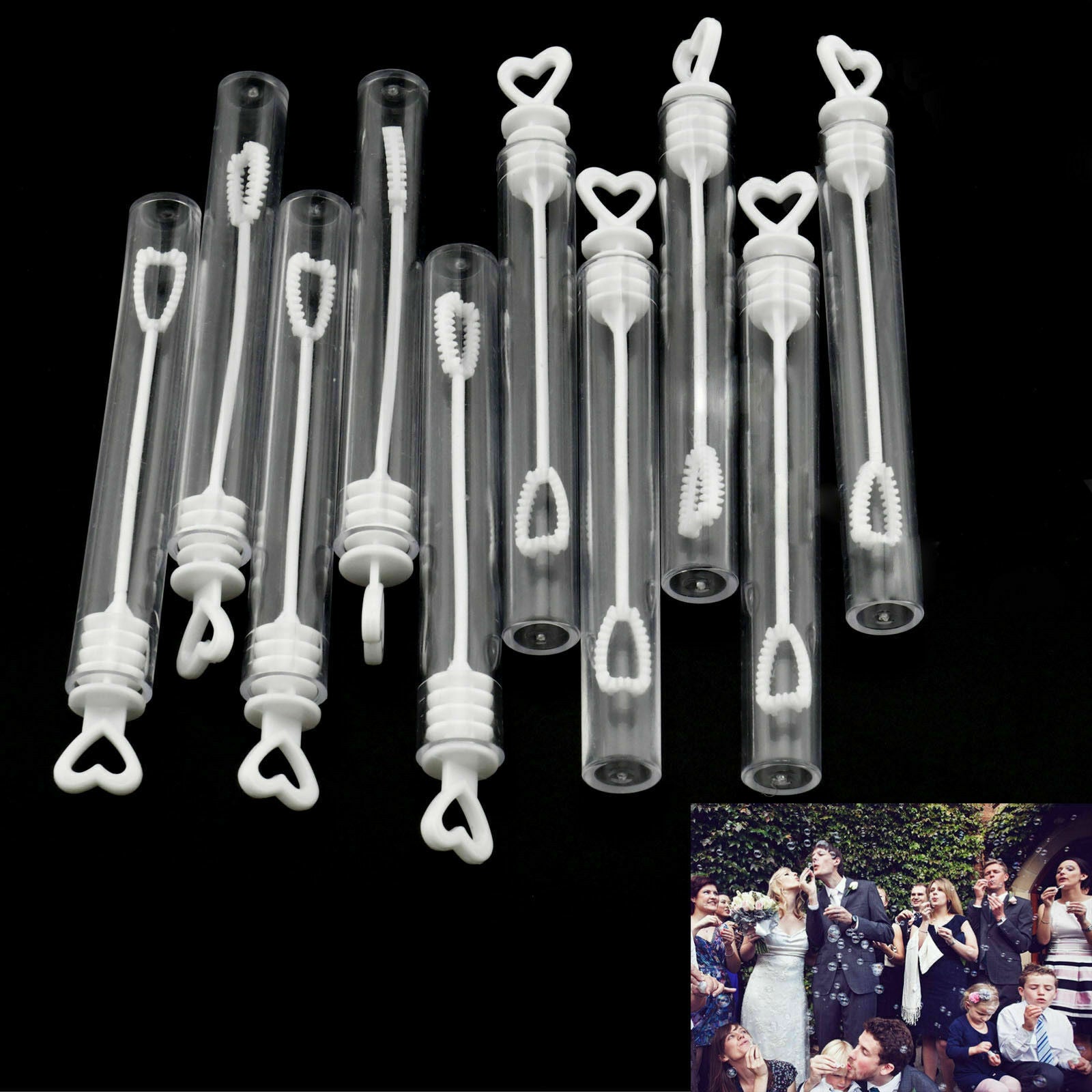 24 Clear Bubbles Heart Wand Wedding Party Favours Table Decor Kids Gifts