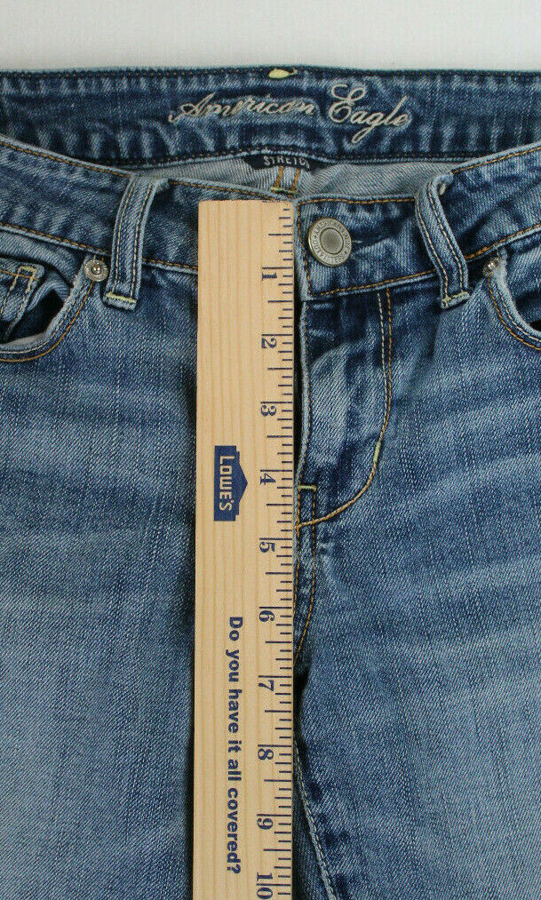 American Eagle Women's Stretch Jeans Size 4 Long - Low Rise Distressed Denim