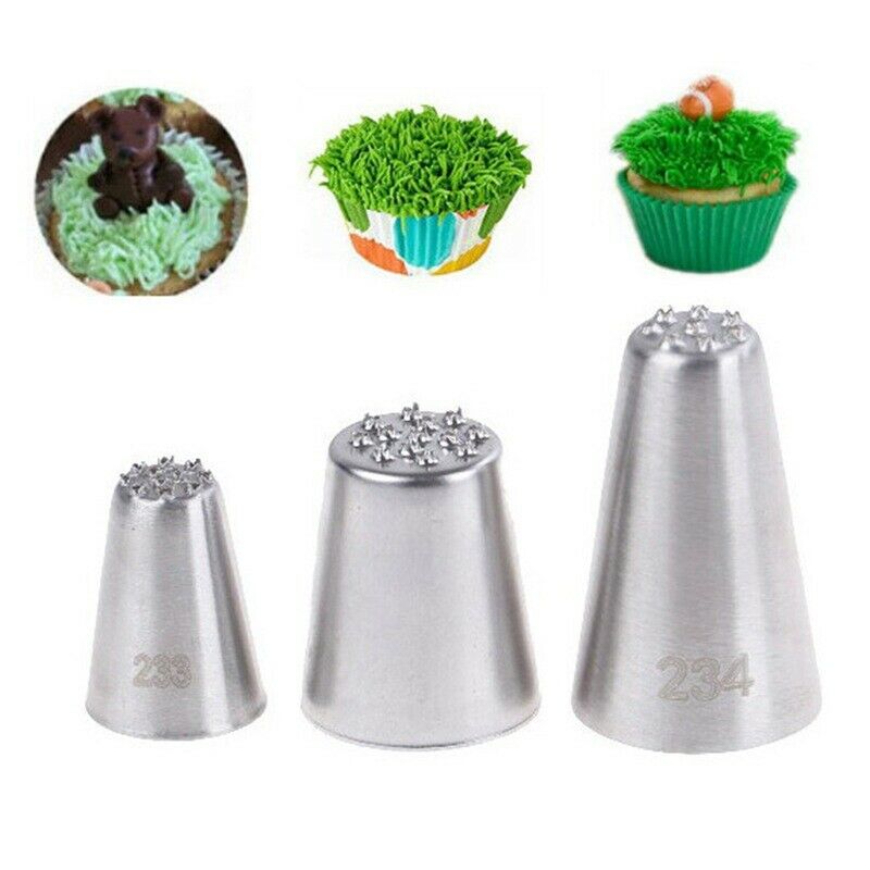 3 PCS Pastry Icing Stainless Steel Tip Piping Grass Cake Decorating Pastry Icing