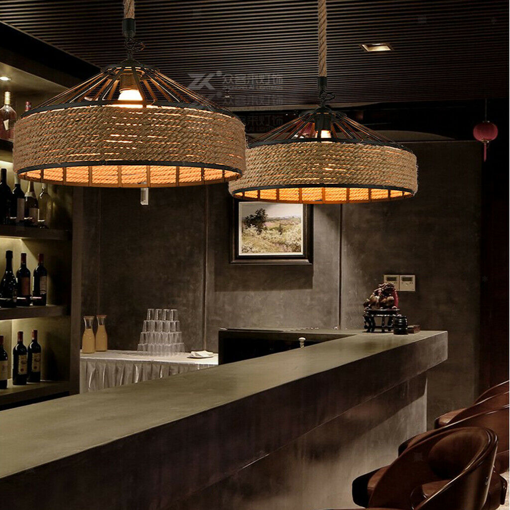 E27 Base Pendant Light, Manila Rope Twined Pendant Lampshade Frame Iron Wire