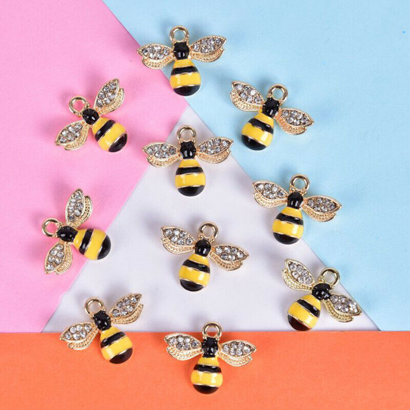 10Pcs/Set Enamel Crystal Honeybee Charms Pendant Jewelry DIY Making CraftNWUV SJ