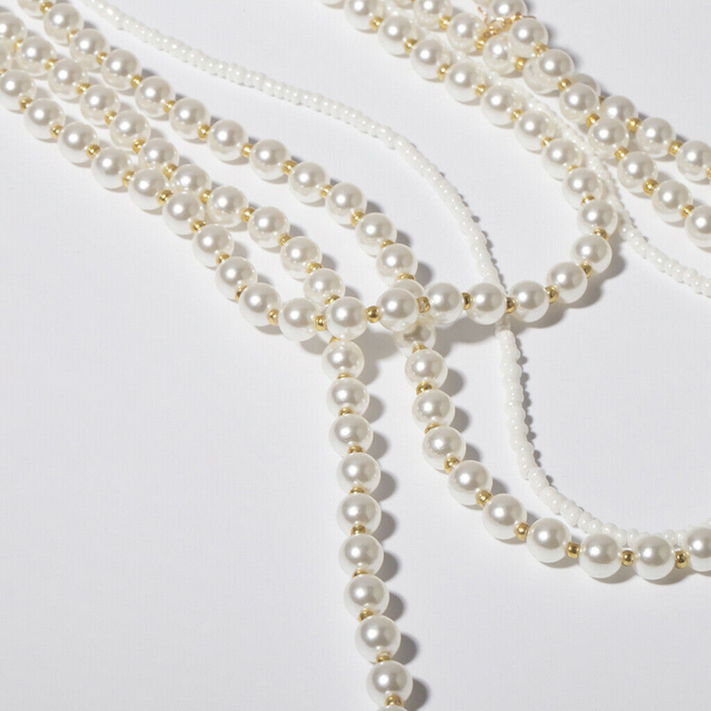 Fashion Ladies Multilayer Link Chain Pearls Sweater Chain Party Decoration
