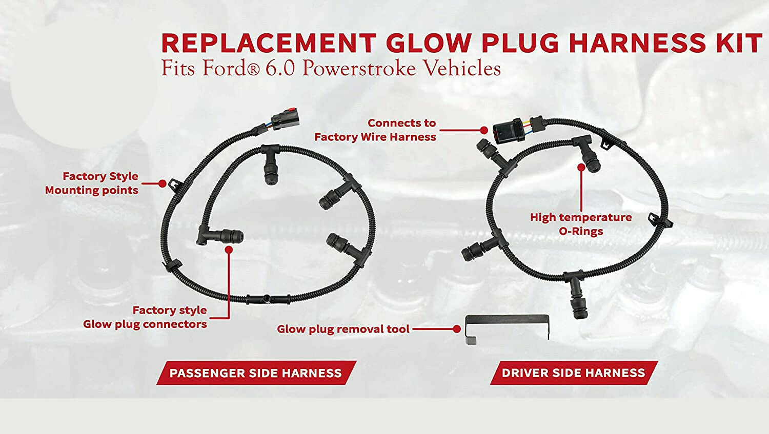 For Ford Powerstroke 6.0 Glow Plug Harness Kit Part 4C2Z-12A690-AB 5C3Z-12A690-A