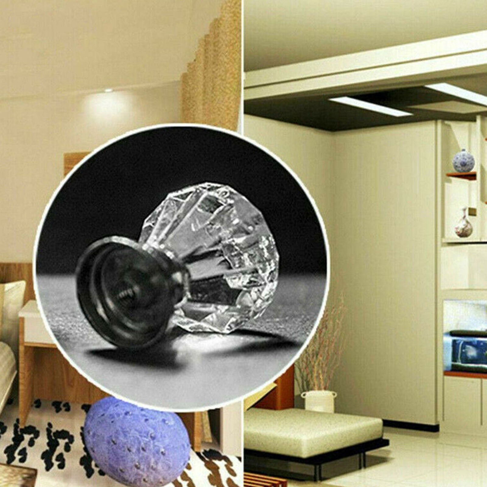 12Pcs Crystal Glass Cabinet Knob Diamond Shape 30mm Drawer Cupboard Handle Pull