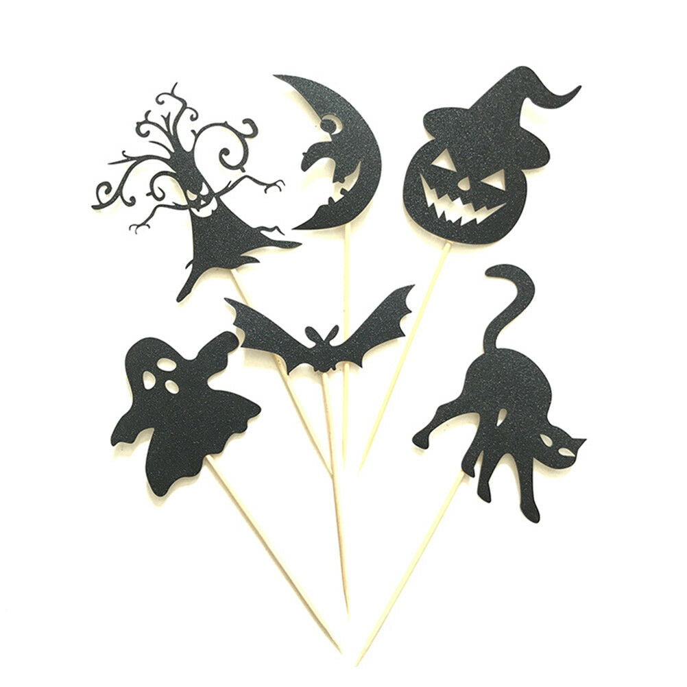 6pcs Halloween Cake Toppers Ghost/Pumpkin/Bat Food Picks Halloween Party D.l8