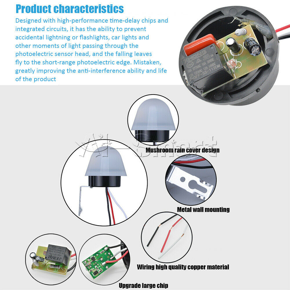 AS-20 AC 10A 220V Light Control Switch Rainproof Automatic Sensor 50Hz/ 60Hz