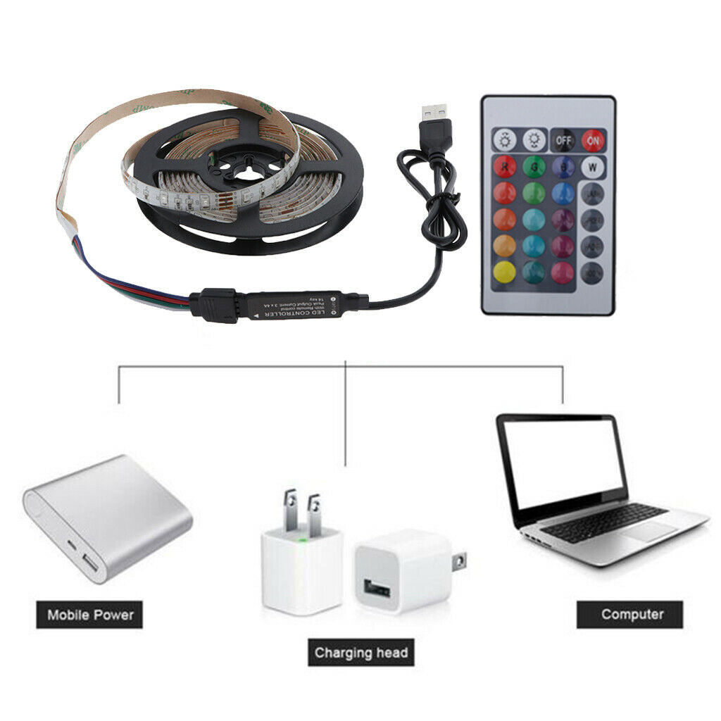 Cabinet RGB LED Flexible Light Strip Tape Bar TV Decoration Lamp 5V Full 5m