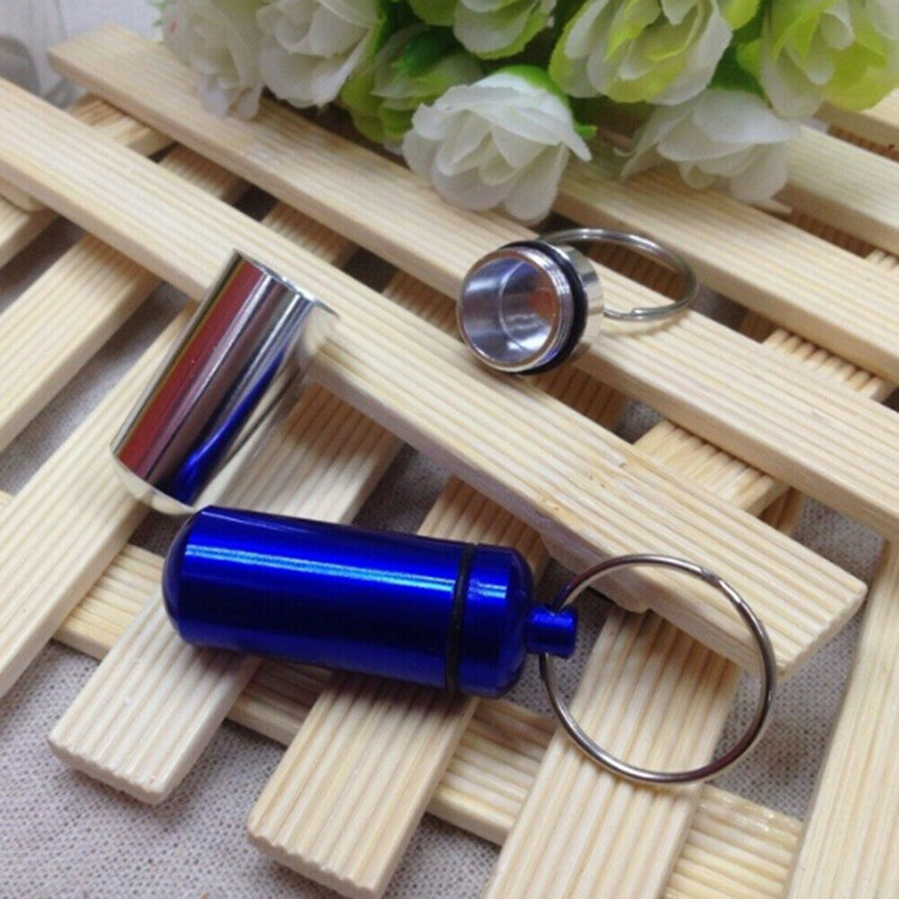 Mini Waterproof Metal Medicine Pill Box  Bottle Holder Container Keychain