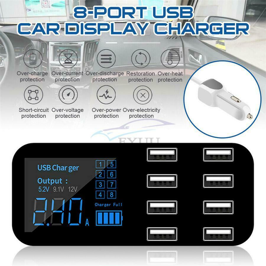 1PCS 8-port USB Car Universal Charger Cigarette Lighter LCD Display 12-24V