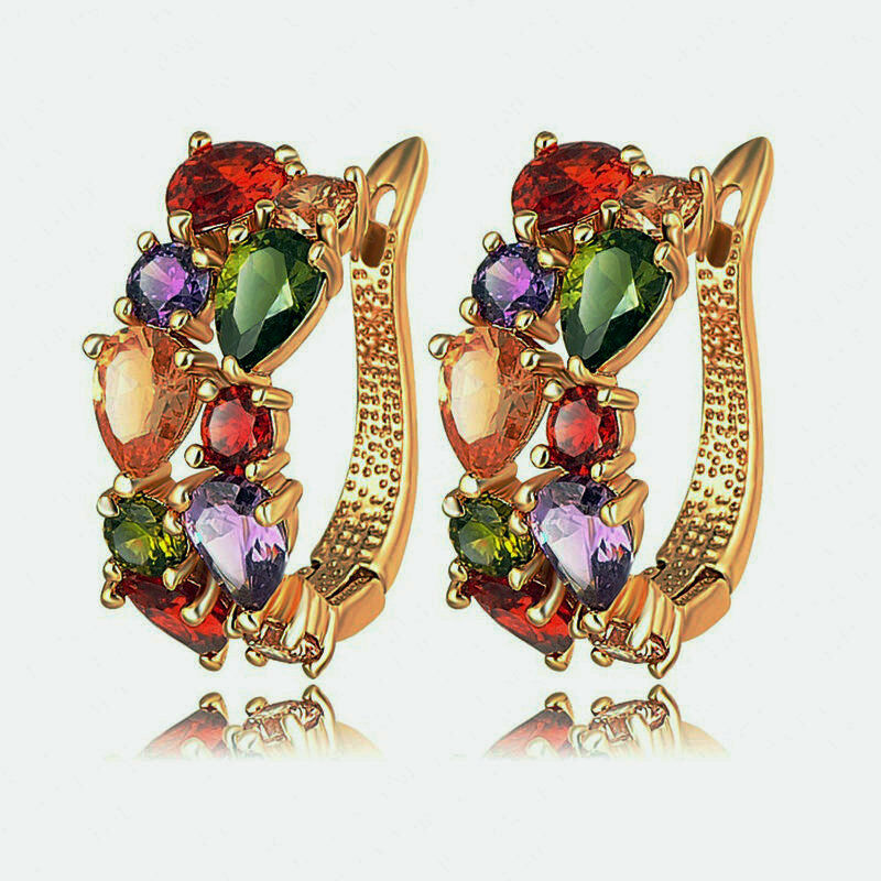 Newest Hot Colorful Crystal Women Elegant Rhinestone Plated Ear Stud Earrings