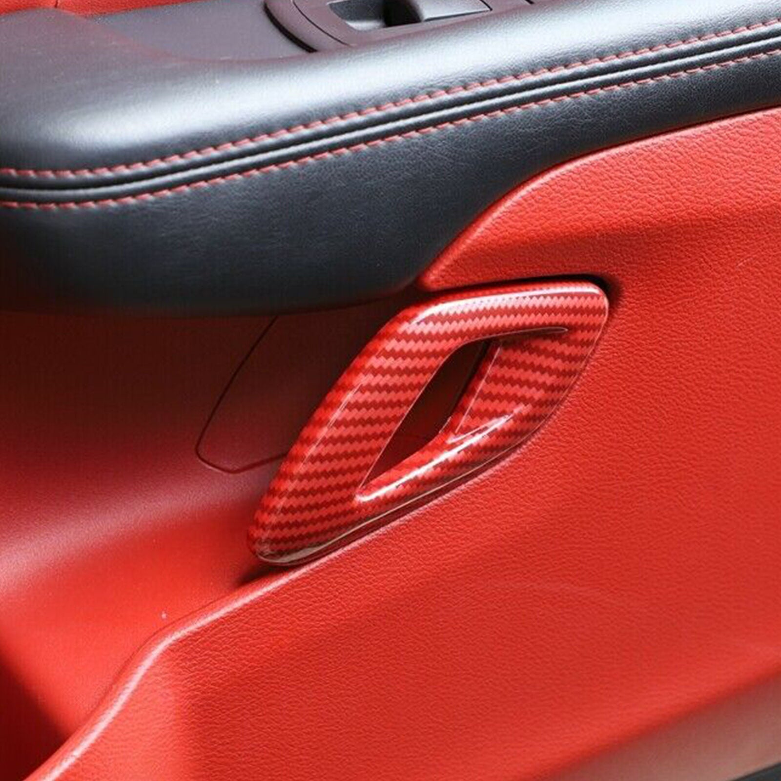 Red Carbon Fiber Interior Door Handle Cover Trim For Dodge Challenger 2011+ T