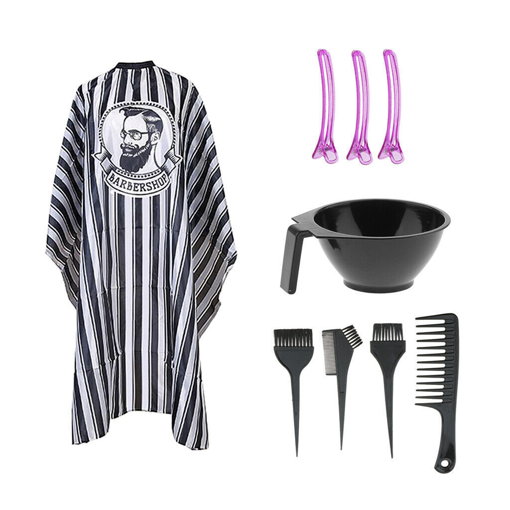 Barber Hair Dyeing Bowl Brush Comb Hair Clips Haircut Capes Set Full Set