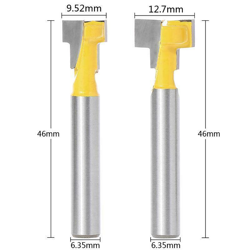 2 Pcs 1/4'' Shank Yellow T-Slot Cutter Router Bit Set for 3/8'' & 1/2'' Hex Bolt