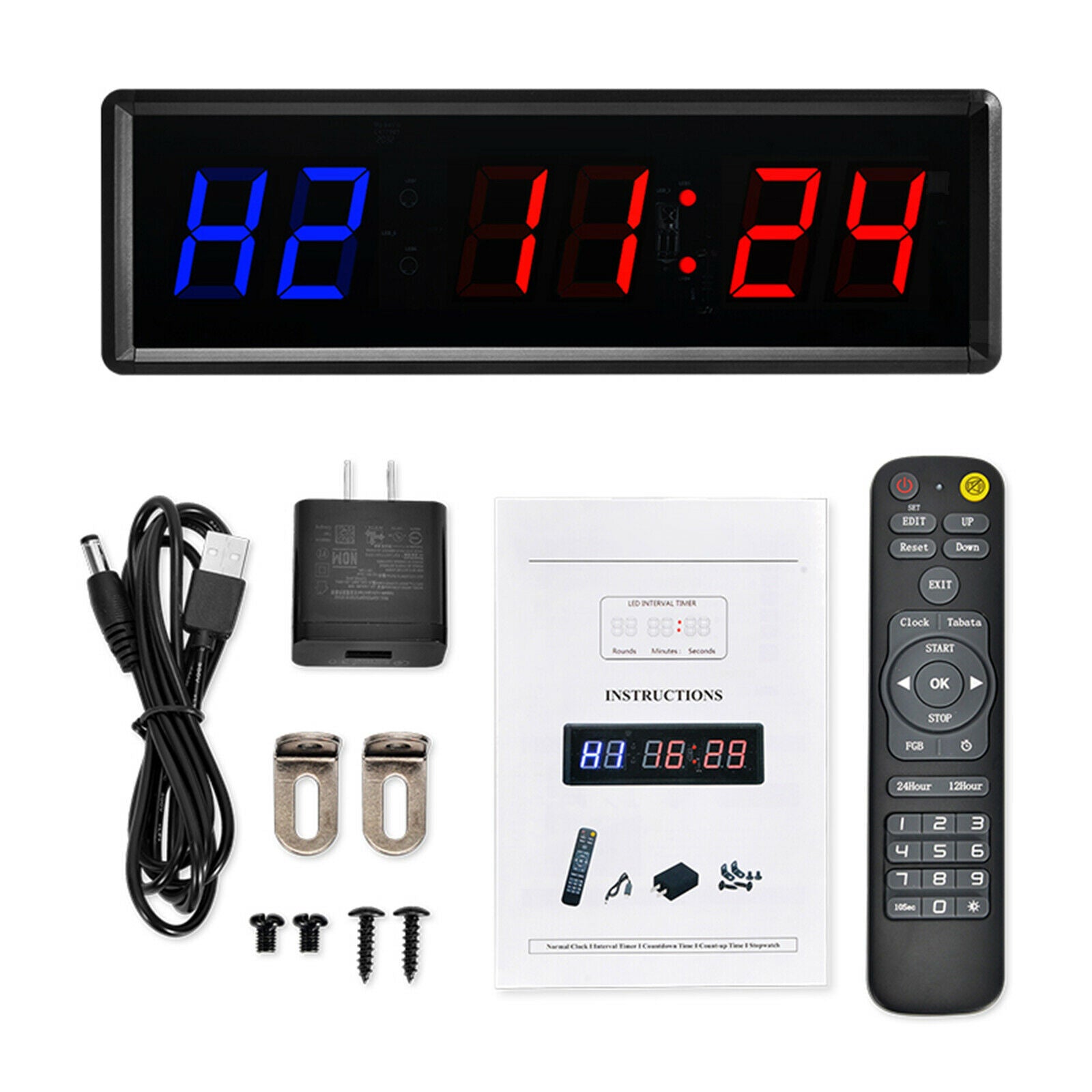 1.5'' Interval Timer Stopwatch Gym Fitness Wall Clock with Remote US Plug