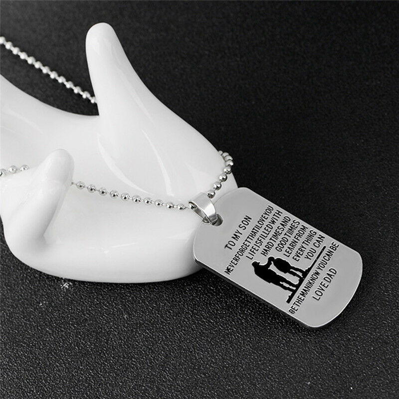 Father Son Dog Tag Link Chain Pendant Necklace Kids Love Gift Military Pe.l8