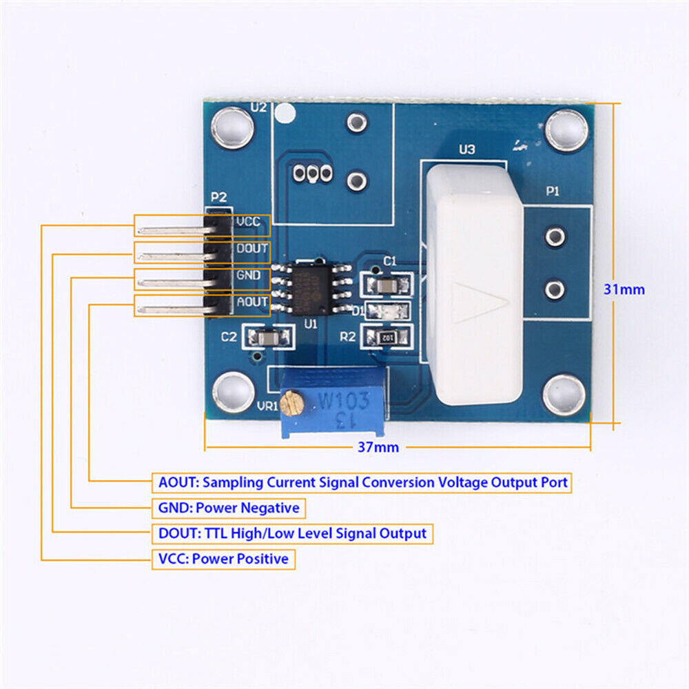 WCS1800 35A Hall Current Detection Sensor Module With Overcurrent Signal Lamp