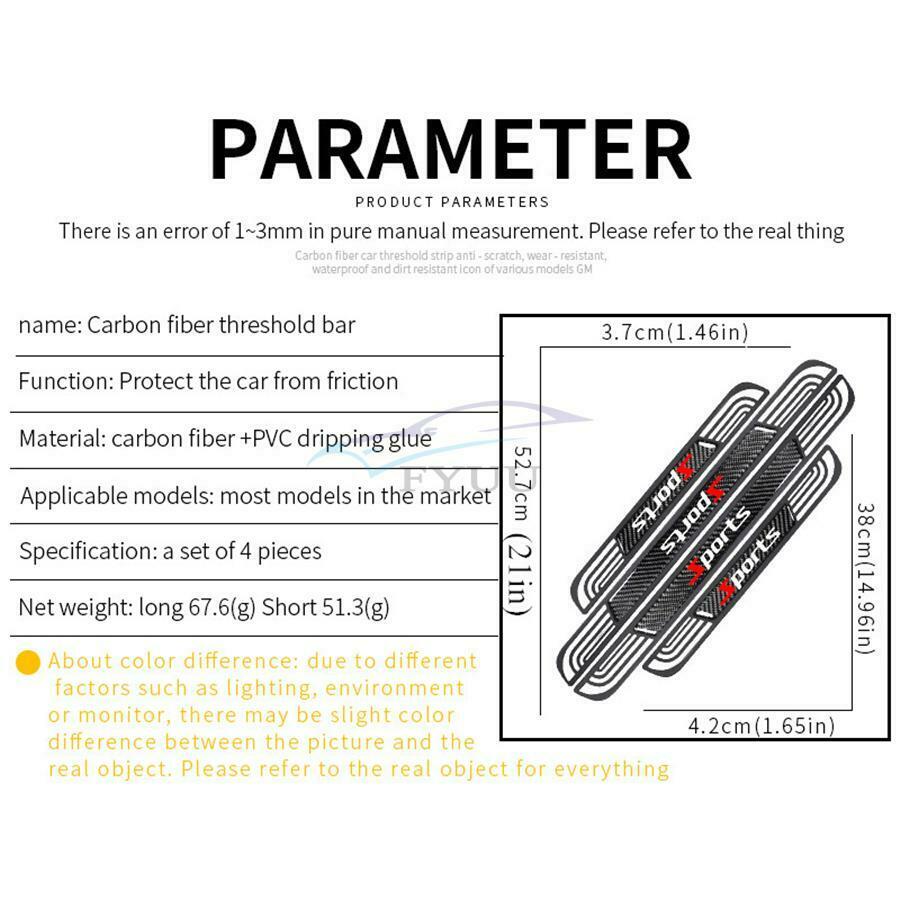 4PC Rubber+Carbon Fiber Car Door Scuff Sill Cover Panel Step Protector Universal