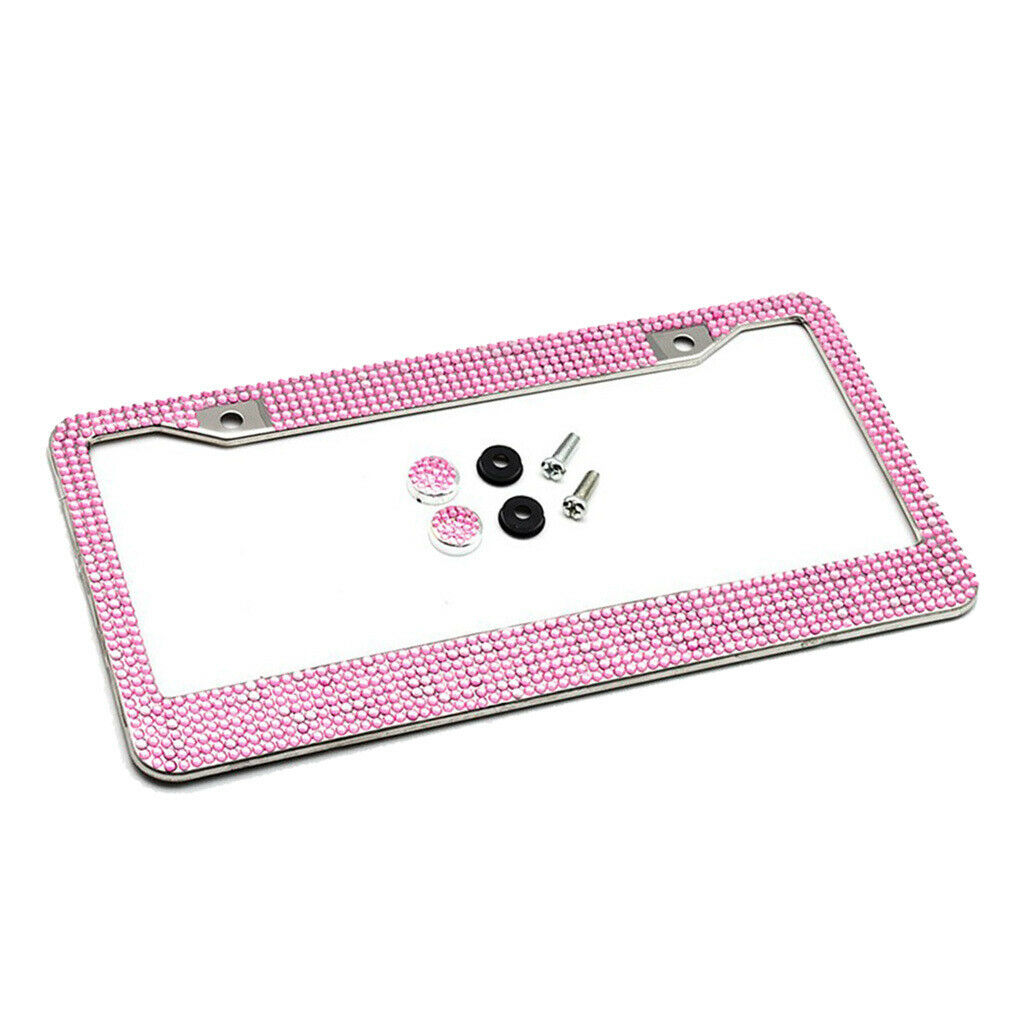 Chrome Diamonds/Crystals Bling Metal Car License Plate Frame  Pink