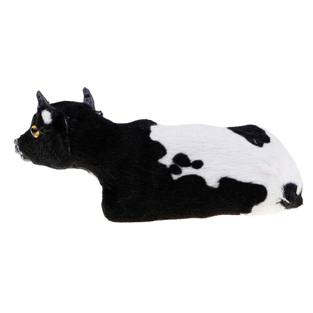 Faux Plush Cow Realistic Animal Figures Home Decor Christmas Gift 12x5x6cm