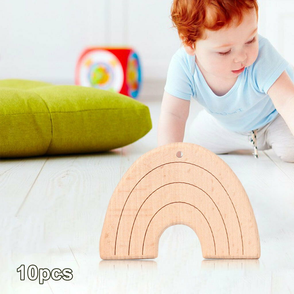 10Pack Nature Wood Toddler Teething Chew Rainbow Shape for Babies 0-6 Months