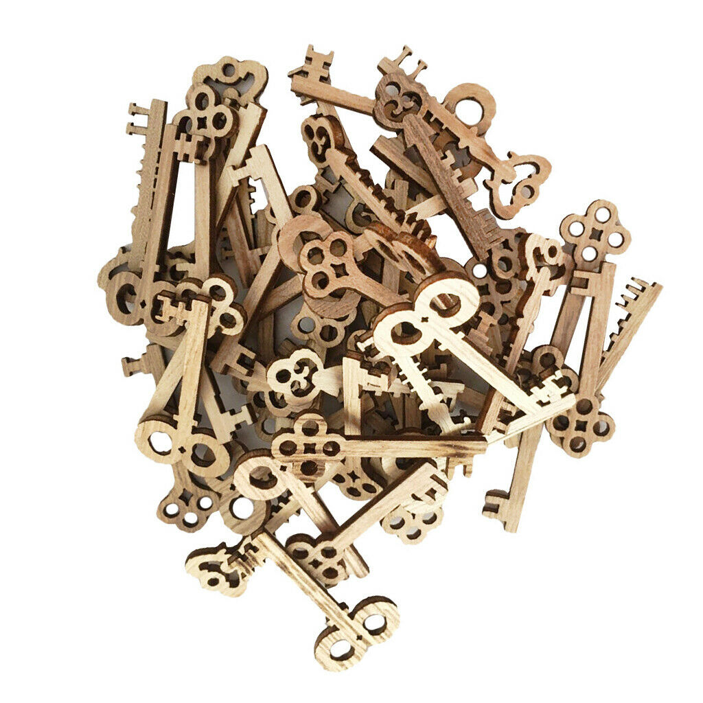 50pcs Assorted Wooden Key Tags Pieces Embellishments for Party Wedding Decor