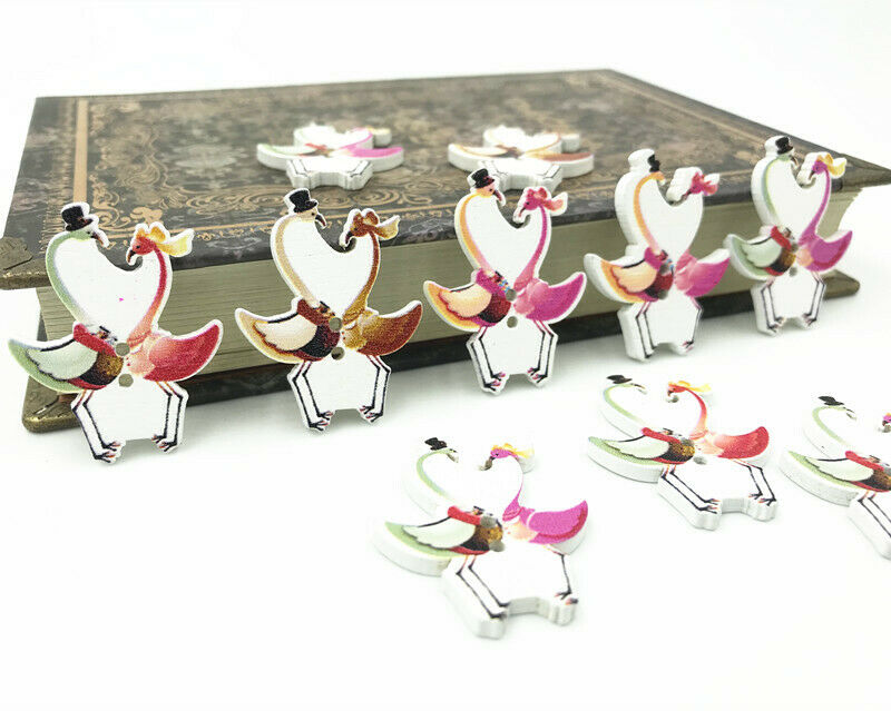 50pcs Wooden Buttons Swan couple Fit decoration Sewing clothes scrapbooking 35mm