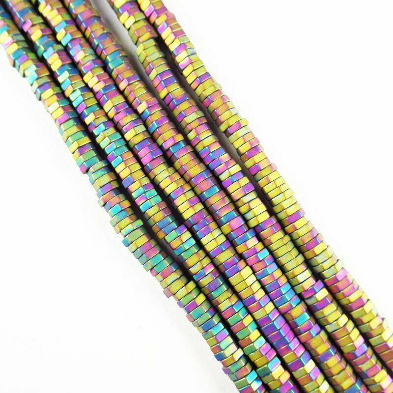Faceted Rainbow Frosted Hematite Hexagon Loose Bead 15.5 " 4x1mm 20g A-457TS