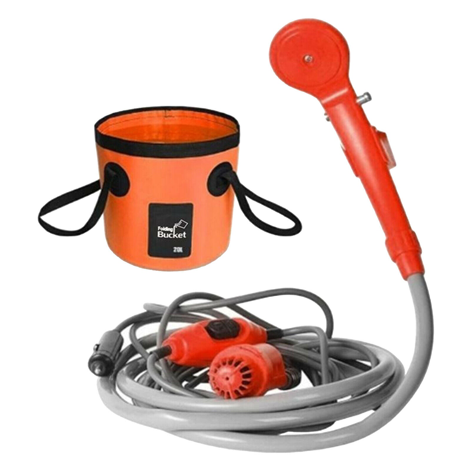 Portable Camping Outdoor Shower Pump with Water Contain Bucket, Foalding Water -