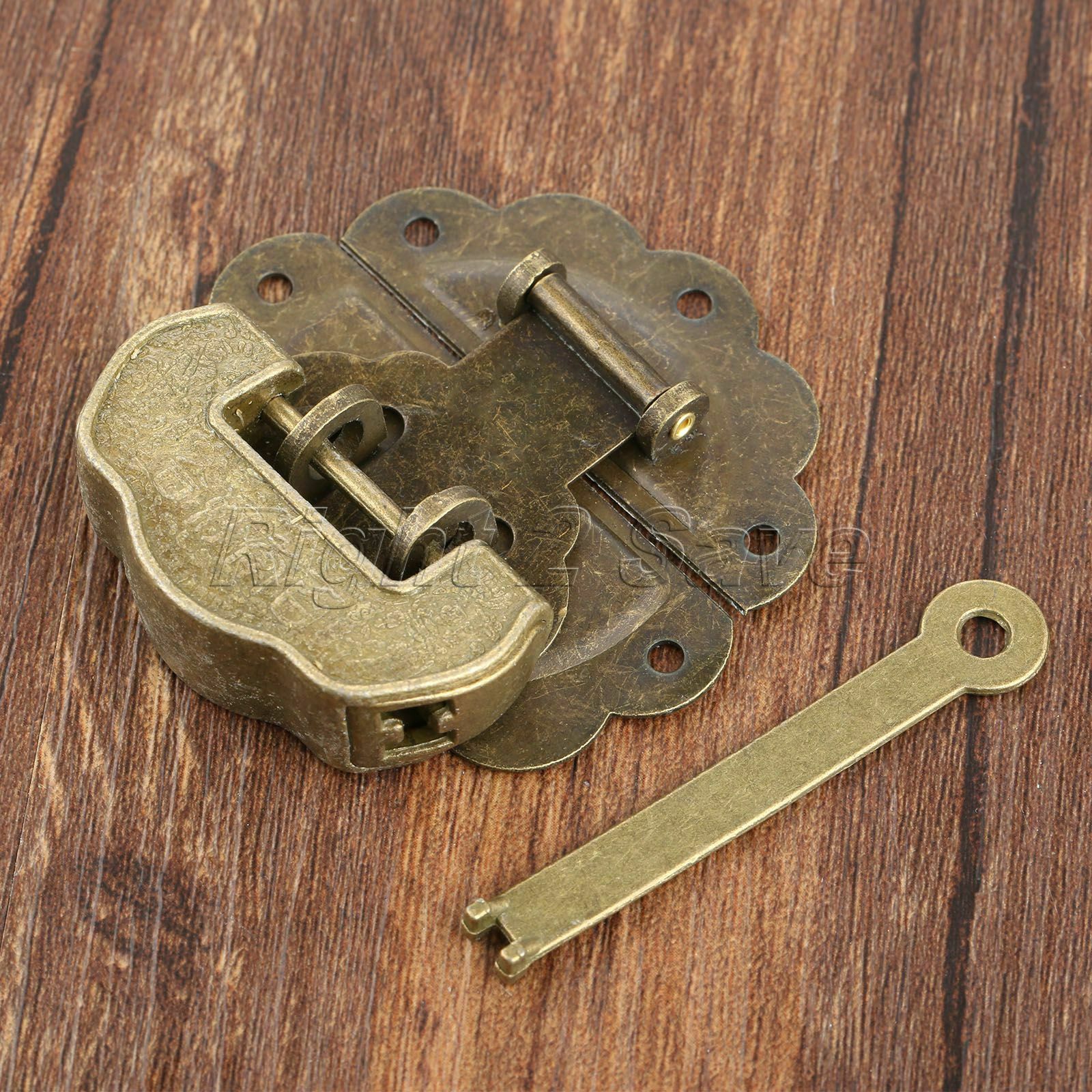 Retro Furniture Jewelry Box Chest Trunk Padlock Lock Key Toggle Latch Clasp Set
