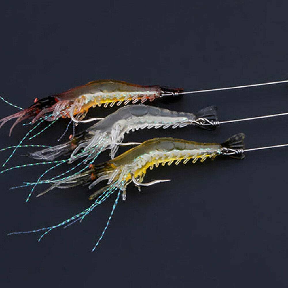 US 6X Luminous Fishing Lure Bait Artificial Shrimp Lures Soft-Plastics Hook 9cm