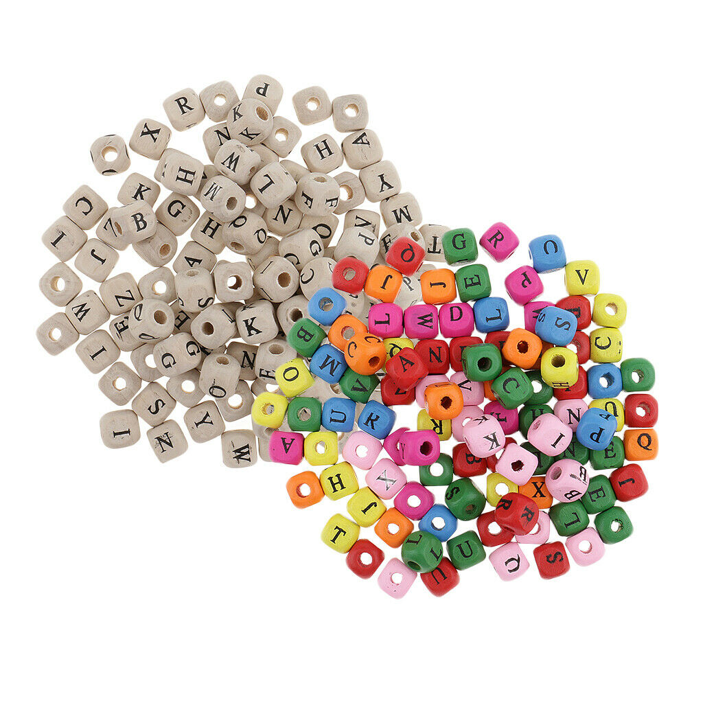 200x Assorted Wooden Alphabet Letters Cube Beads for Handmade DIY Craft 10mm