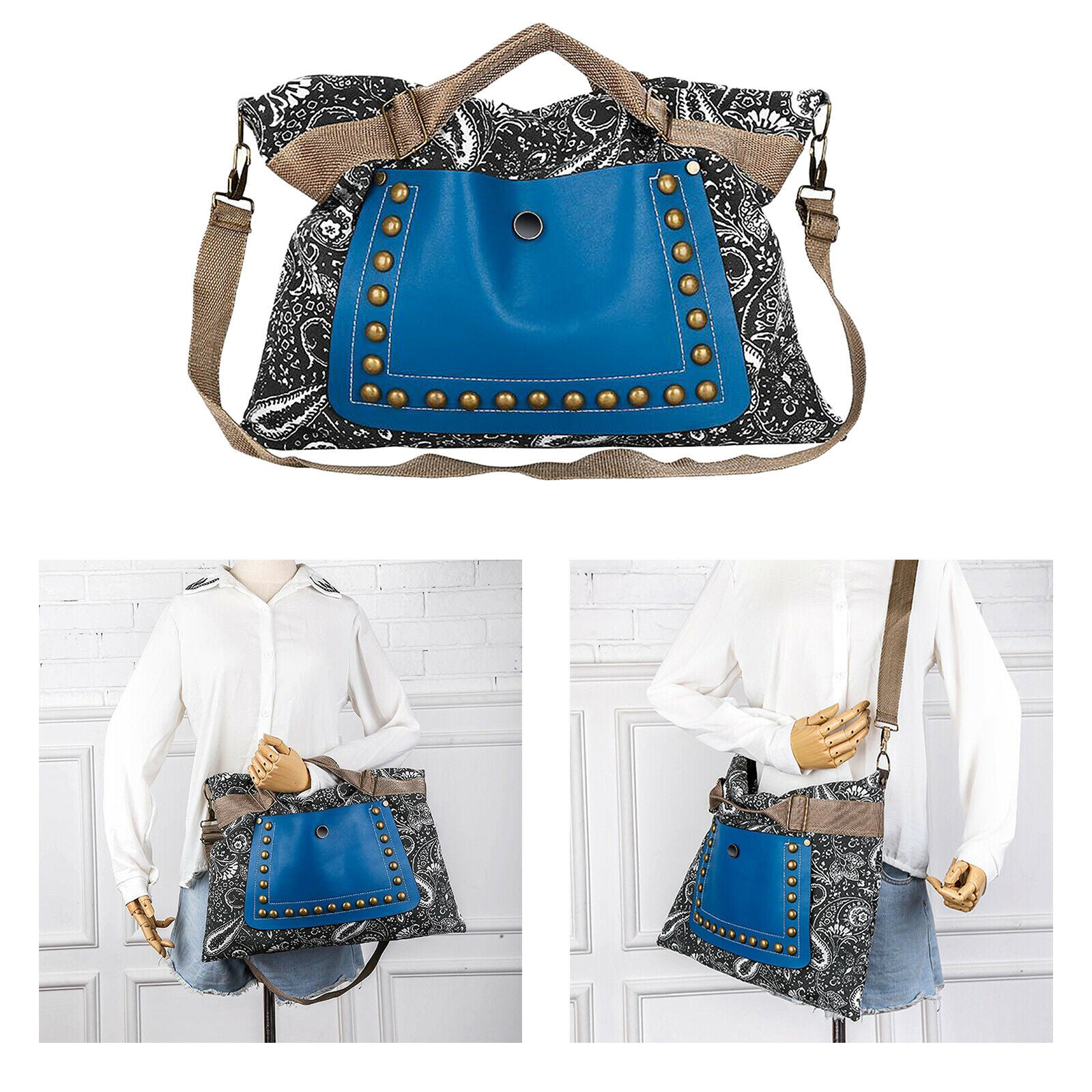 Canvas Ethnic Handle Bag Rivet Handbag Double Sided Girls