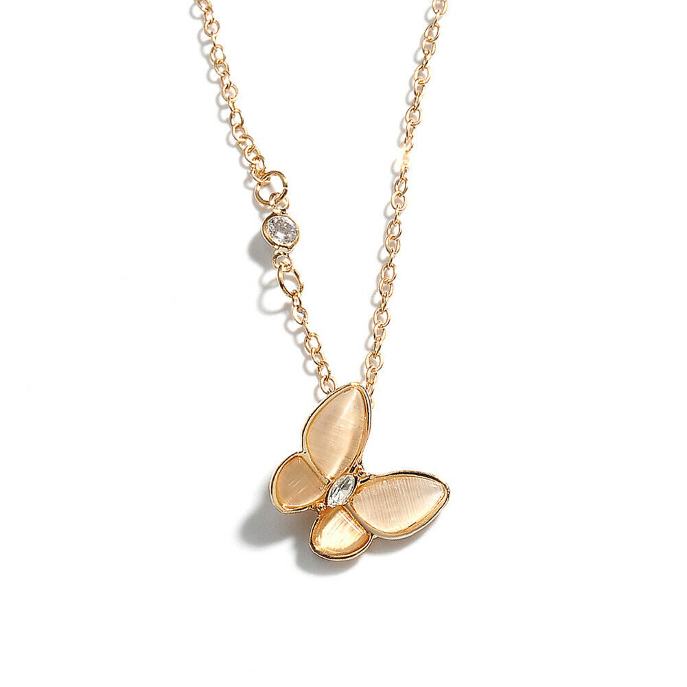 Korean Opal Necklace Butterfly Charm Elegant Women Clavicle Chain Jewelry @