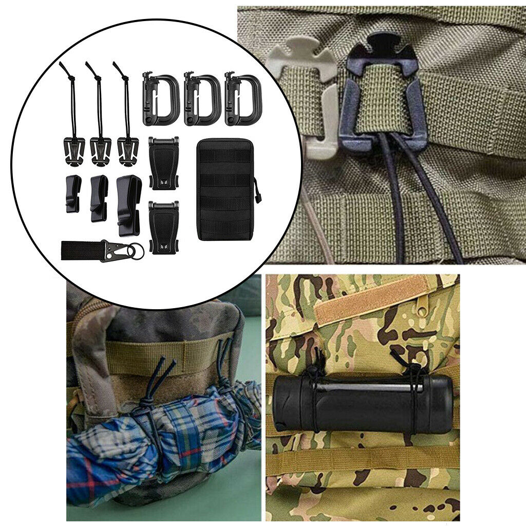 Kit of 13 Molle Attachments for D-Ring Clip Keyring Holder Outdoor Tools