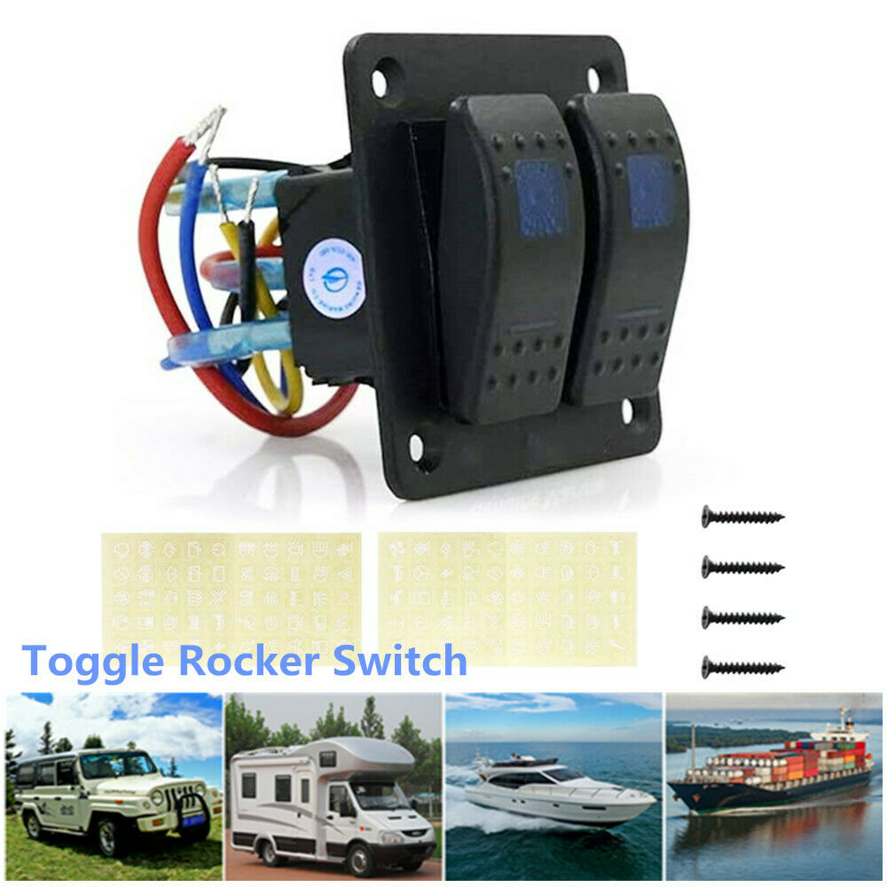 2 Gang Toggle Rocker Switch Panel Car Boat Marine RV Truck Blue LED Waterproof