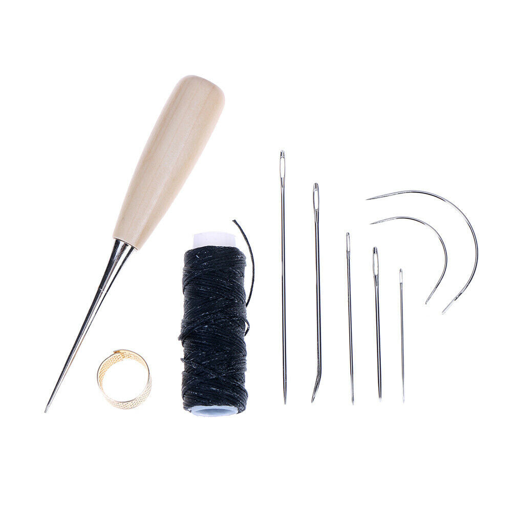 Leather Sewing Needles Stitching Awl Needle Set Thread Thimble Hand Sewi .l8