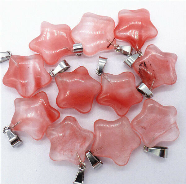 100Pcs 20x7mm Wholesale Red Cherry Quartz Pentagram Star Pendant Bead DIY HH8248