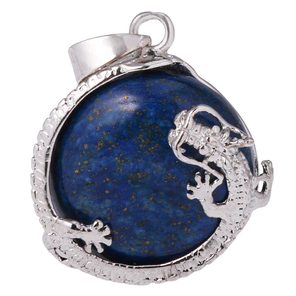 30mm Dragon Inset Gem Pendant DIY Necklace Jewelry  Cyan Tapis Lazuli