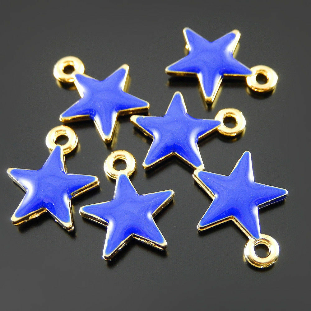 20 pcs Blue Enamel Zinc Alloy Five-pointed Star Charms Pendant Findings 52070