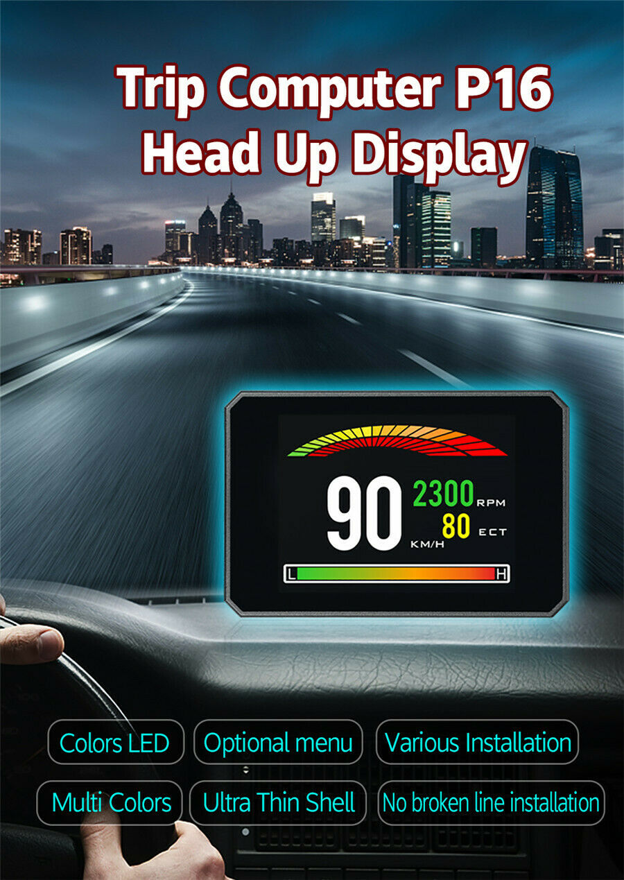 P16 OBD2 Digital 3.9'' HUD Head-up Display Rotatable Suction Cup Bracket Style