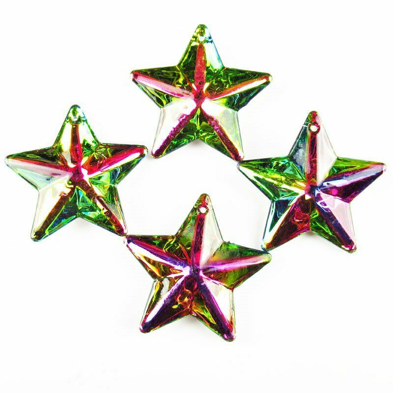2Pcs 49x48x10mm Carved Rainbow Titanium Crystal Star Pendant Bead 25g A-331SJ