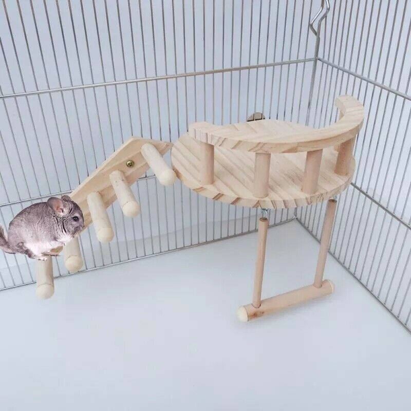 Hamster Wooden Platform Small Pet Cage Fence Play Stand Climbing Ladder SwinH4B6