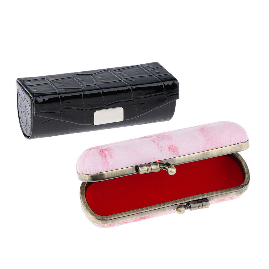 Portable Lipstick Case with Mirror Jewelry Stamps Box Retro Stone Alligator